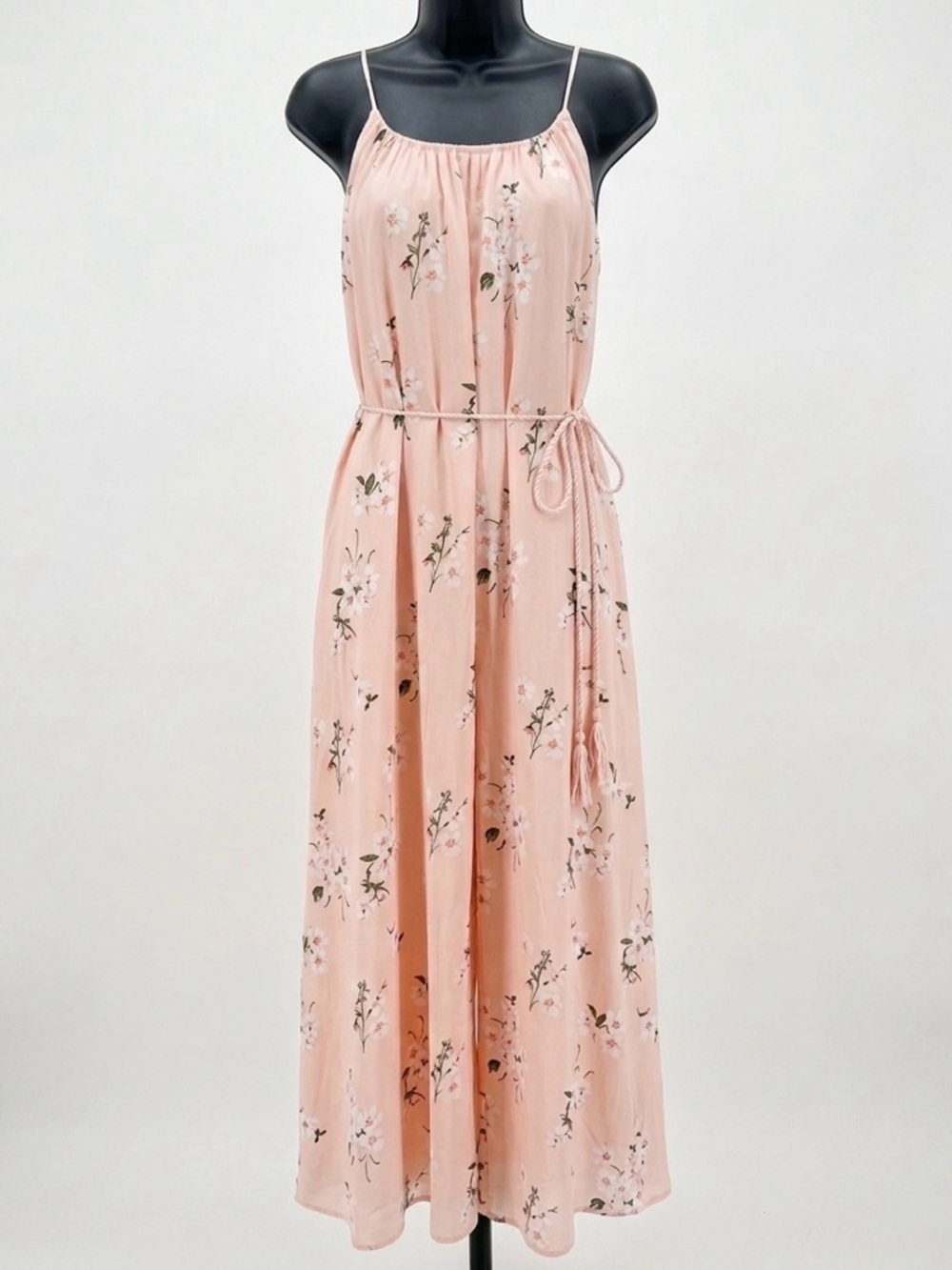 Abercrombie & Fitch Blush Pink Peach Floral Maxi Dress Medium Tassel Tie Summer